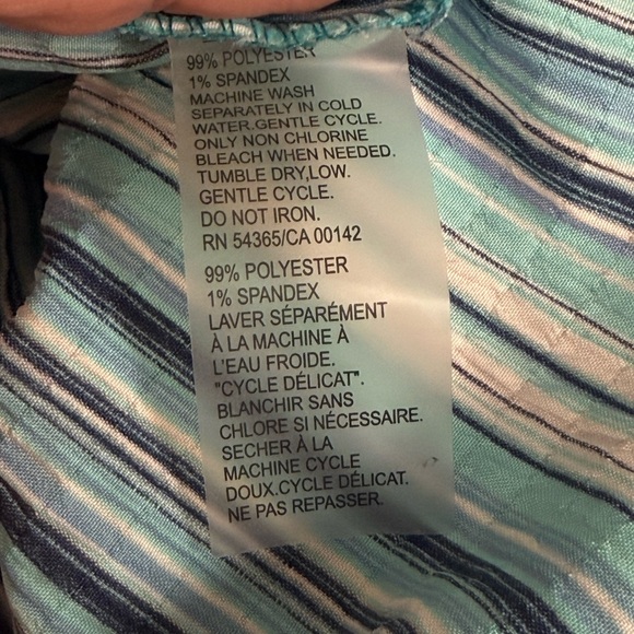 Allison Daley Teal Stripe Button Front Shirt 3/4 Sleeve Collared Blouse 12 - Picture 6 of 7